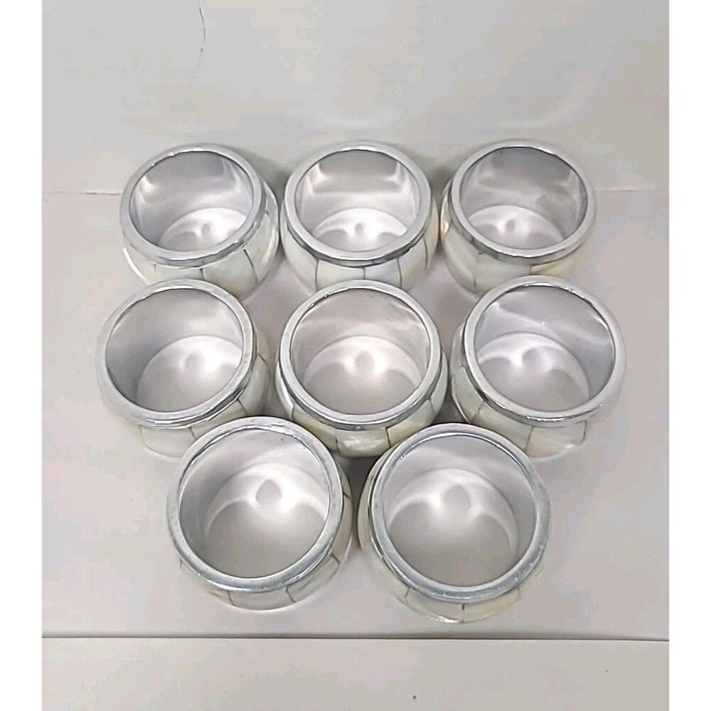 Vintage Silver Tone Mother of Pearl Napkin Rings Set of 8 - Picture 2 of 4
